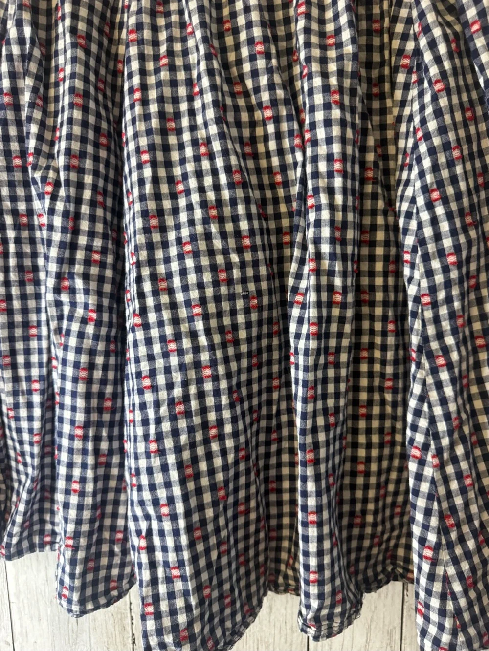 Maeve navy gingham skirt with red accents. Size M